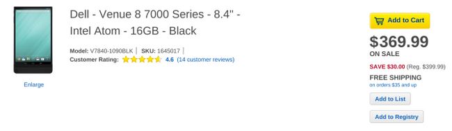 Fotografía - [Alerta Trato] Dell Venue 8 7000 Actualmente $ 369.99 ($ ​​30 Off) En Best Buy